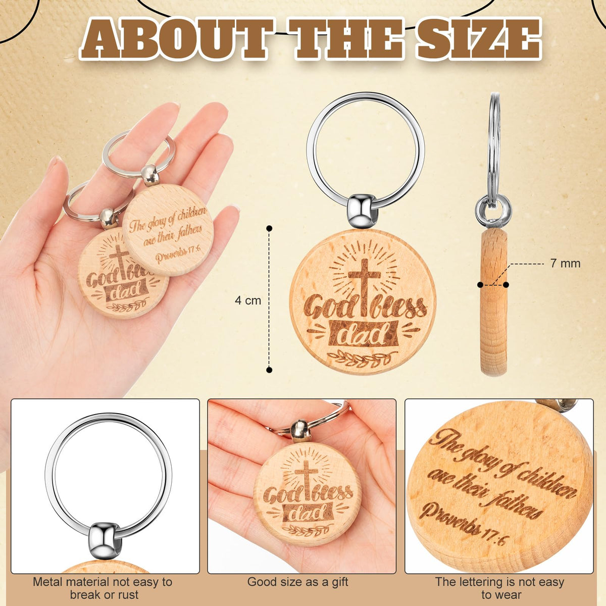 Liliaafar 36 Pcs Father's Day Gifts Bulk for Church Wooden Double Sided Printing Keychain Dad Christian Bible Verse Keychains from Daughter Son for Birthday Religious Thanksgiving Gifts for Man