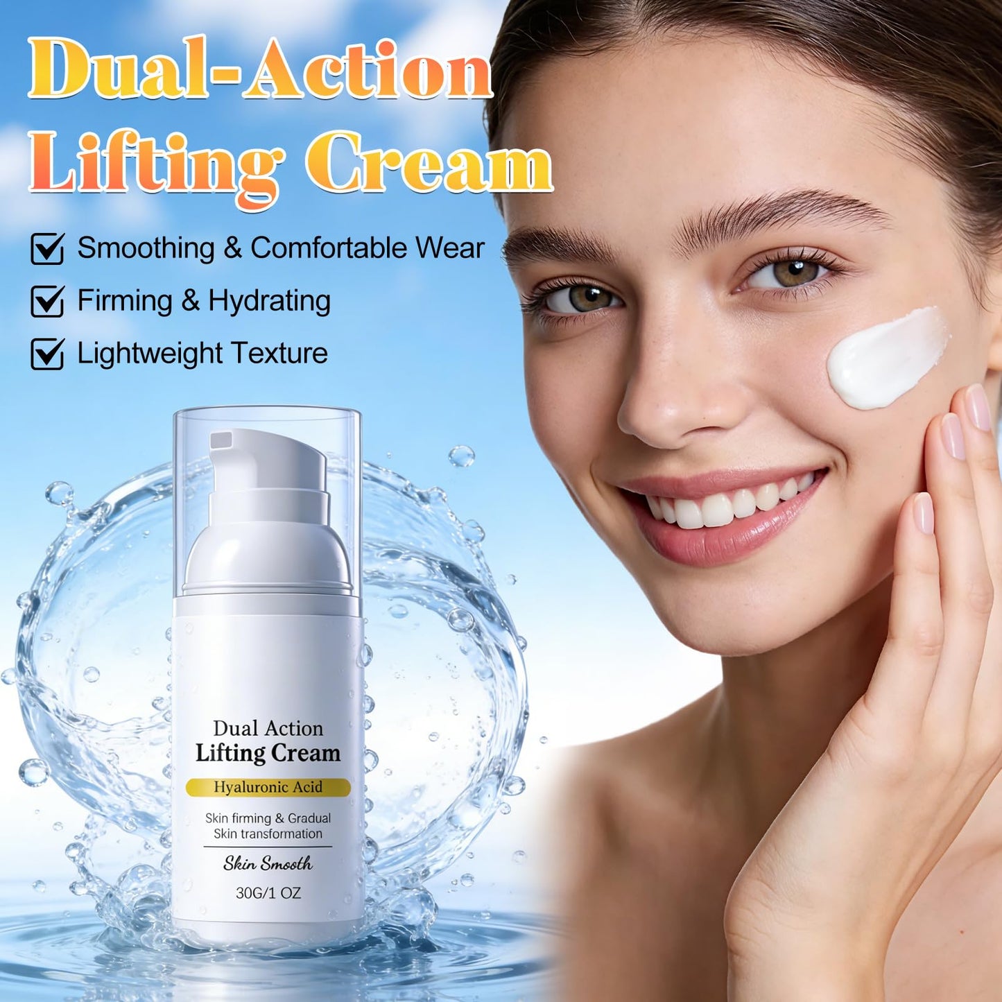 zardlect 2PCS Skin Dual Action Lifting Cream-Instant Firming with Peptides & Hyaluronic Acid, Hydrating Moisturizer, All Skin Types, 1.05oz