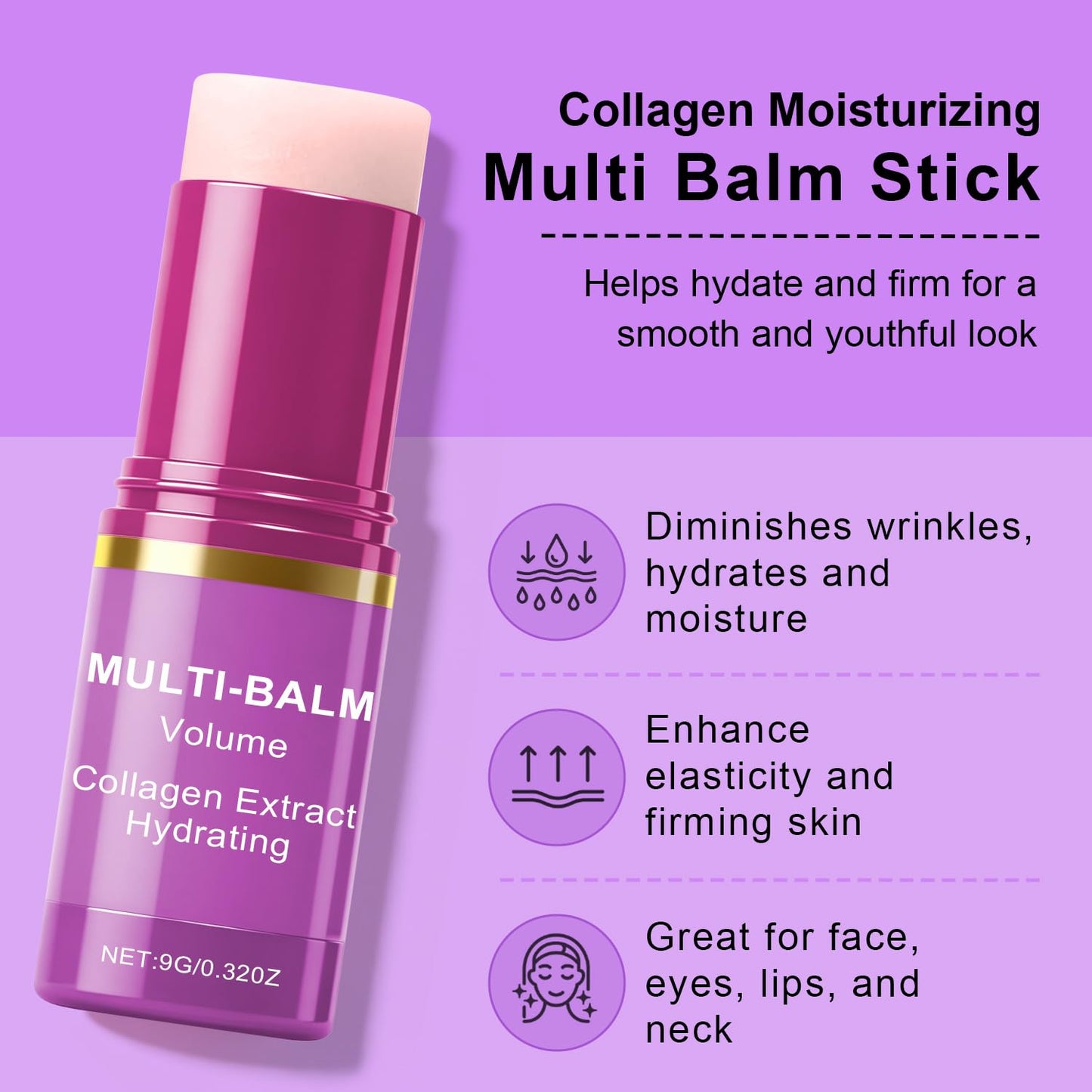 Josmon 2 PCS Multi Balm, Volume Multi Balm Stick, Collagen Moisturizing Stick for Face, Eyes, Neck, Lips, Hydrating And Firming Skin, For Most Skin Types,Violet