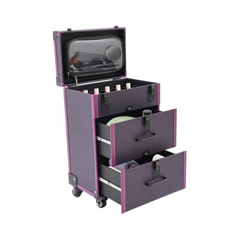 Rolling Makeup Train Case With Drawers,Professional Aluminum Makeup Suitcase With Universal Wheels And Lock,Multifunctional Rolling Makeup Organizer,Suitable For Makeup Artist,Etc (Purple)