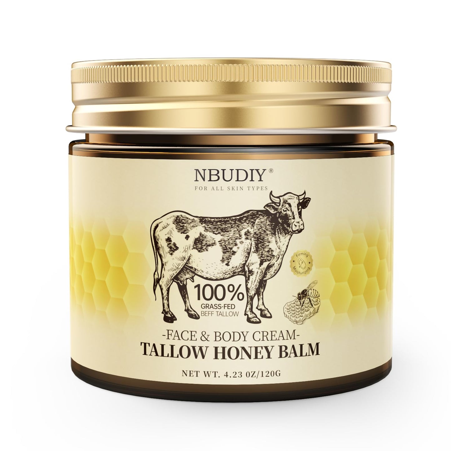 NBUDIY Beef Tallow for Skin, Tallow and Honey Balm, Tallow Face Moisturizer, Grass Fed Beef Tallow for Face - Sensitive Dry Skin Repair, Deeply Nourishing, Fragrance Free, 4.23Oz, Unscented