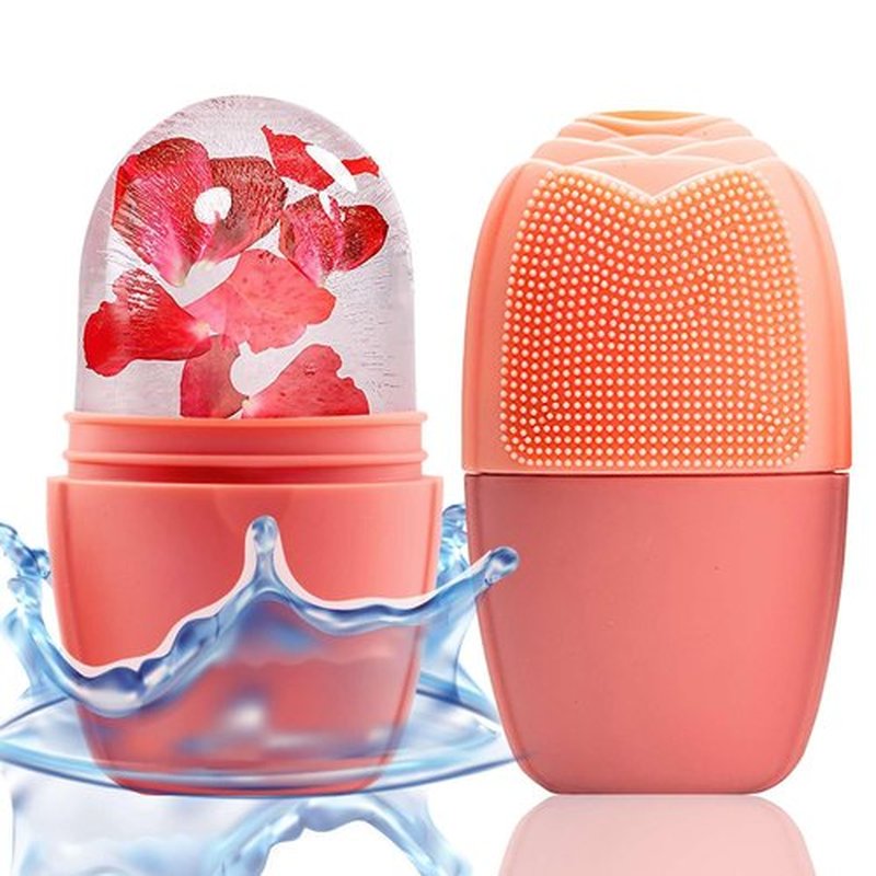 KOGITI Ice Mold for Face, Ice Roller for Face & Eye, Beauty Facial Ice Rollers Ice Holder Mold Face Puffiness Relief Massage Skin Care Tools, Ice Facial Cube (Brush-Pink)