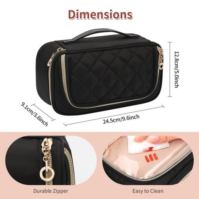 OCHEAL Small Makeup Bag with Zipper Pouch,Portable Cute Travel Makeup Bag Pouch for Women Girls Makeup Brush Organizer Cosmetics Bags with Compartment-Nylon Black