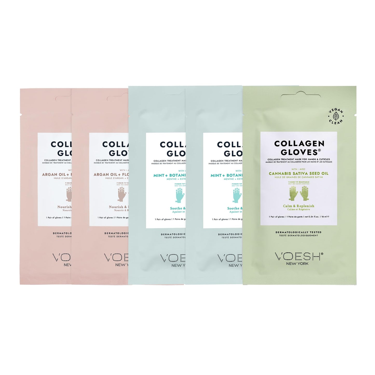 VOESH Collagen Gloves, Vegan Hand Masks, Variety 5 Pack, Moisturizing Hand Mask, Lotion Gloves, Hydrating Gloves, Hand Care, Spa Manicure Gloves, Dry Hand Treatment