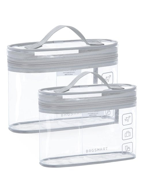 BAGSMART TSA Approved Toiletry Bag, 2 Pack Clear Makeup Cosmetic Bag Organizer, Quart Size Travel Bag for Toiletries, Carry-on Travel Accessories Essentials, Gray-2pcs