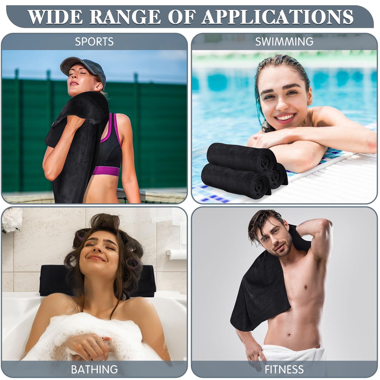 Newwiee 100 Pieces Large Black Microfiber Salon Towels Bulk 16 x 27 Inch Absorbent Hair Drying Towels Bleach Proof Hand Towels Salon Towels Set for Gym Bath Spa Shaving Shampoo Home