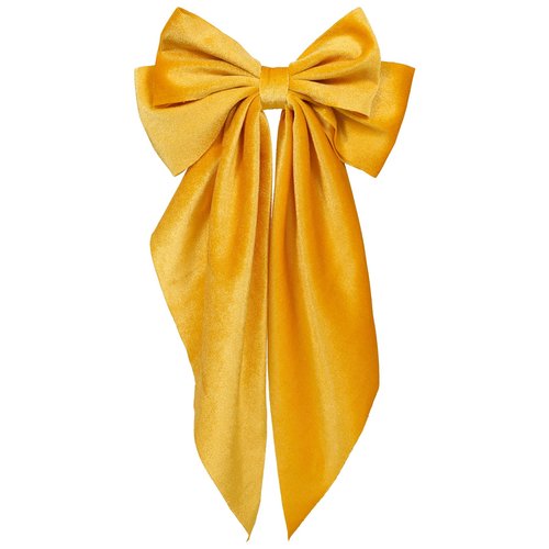 Yellow Velvet Ribbon Hair Bow Clips with Long Tail Large Bowknot French Barrette Ponytail Holder Decor Accessories for Women Girls Fall Winter Early Spring Seasons