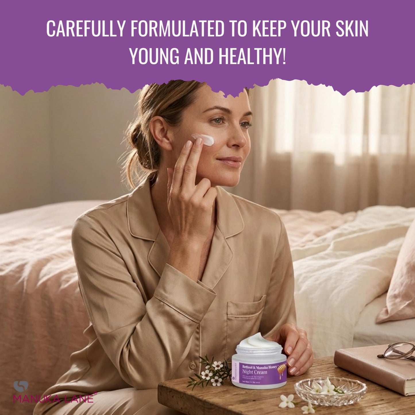 Retinol & Manuka Honey Night Cream for Face and Neck with Sweet Almond Oil, CoQ10, Plant Extracts & Vitamin A | Plant Based Formula | Carefully formulated to keep your skin young and healthy!