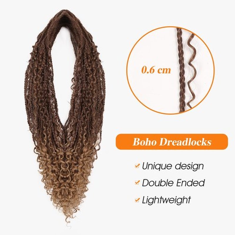HANNE 24 Inch Boho Dreadlock Extensions for Women Handmade Synthetic Dreadlock Extensions Curly End Boho Box Braids Crochet Soft Braided in Boho Dreadlocks (10 Strands/Pack MT4/27)