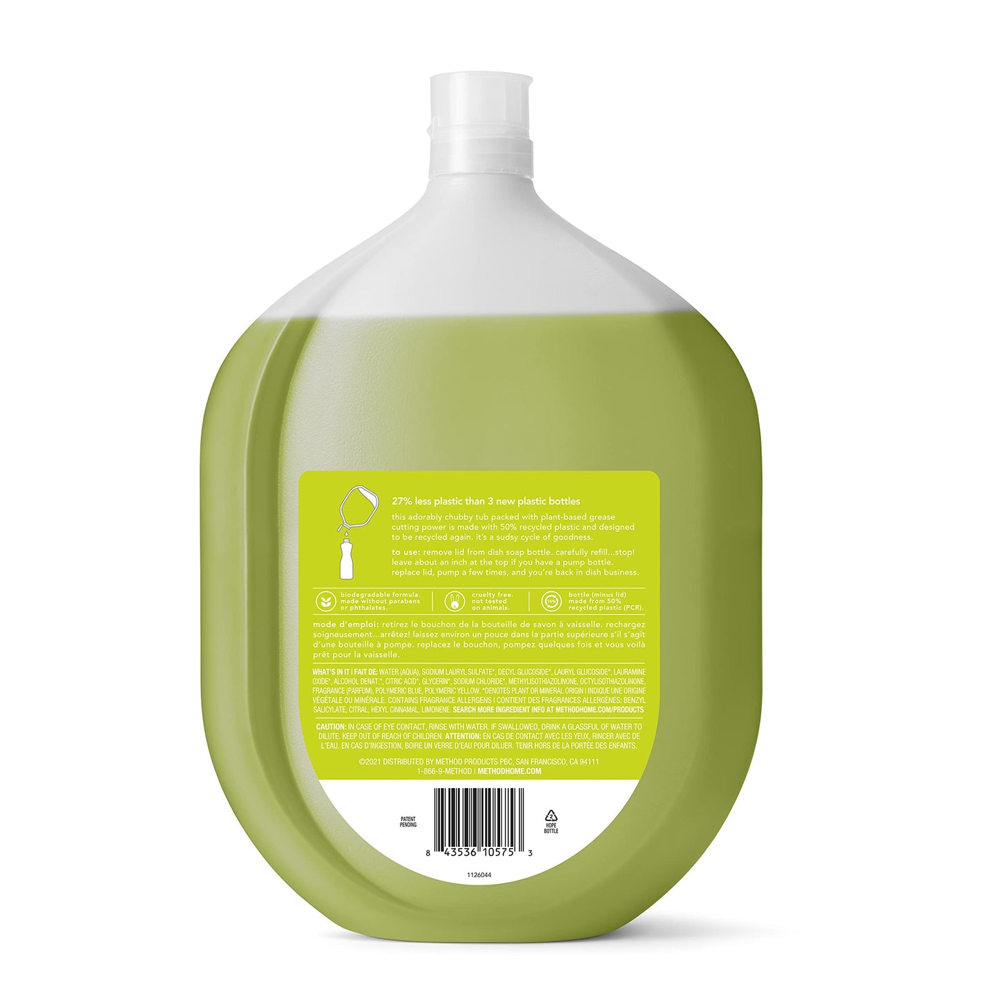 Method Gel Dish Soap Refill, Lime + Sea Salt Scent, Powerful Cleaning Formula, Large Refill Tub, Cuts Through Grease, 54 Fl Oz (Pack of 4)