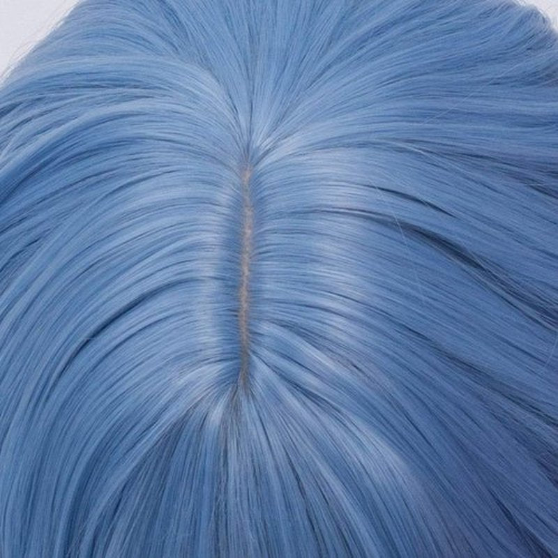 BUFASHION 14" Women Short Wavy Curly Wig Light Blue Bob Wig Cosplay Halloween Synthetic Wigs With Neat Bang Wig With Free Wig Cap (Light Blue 1)