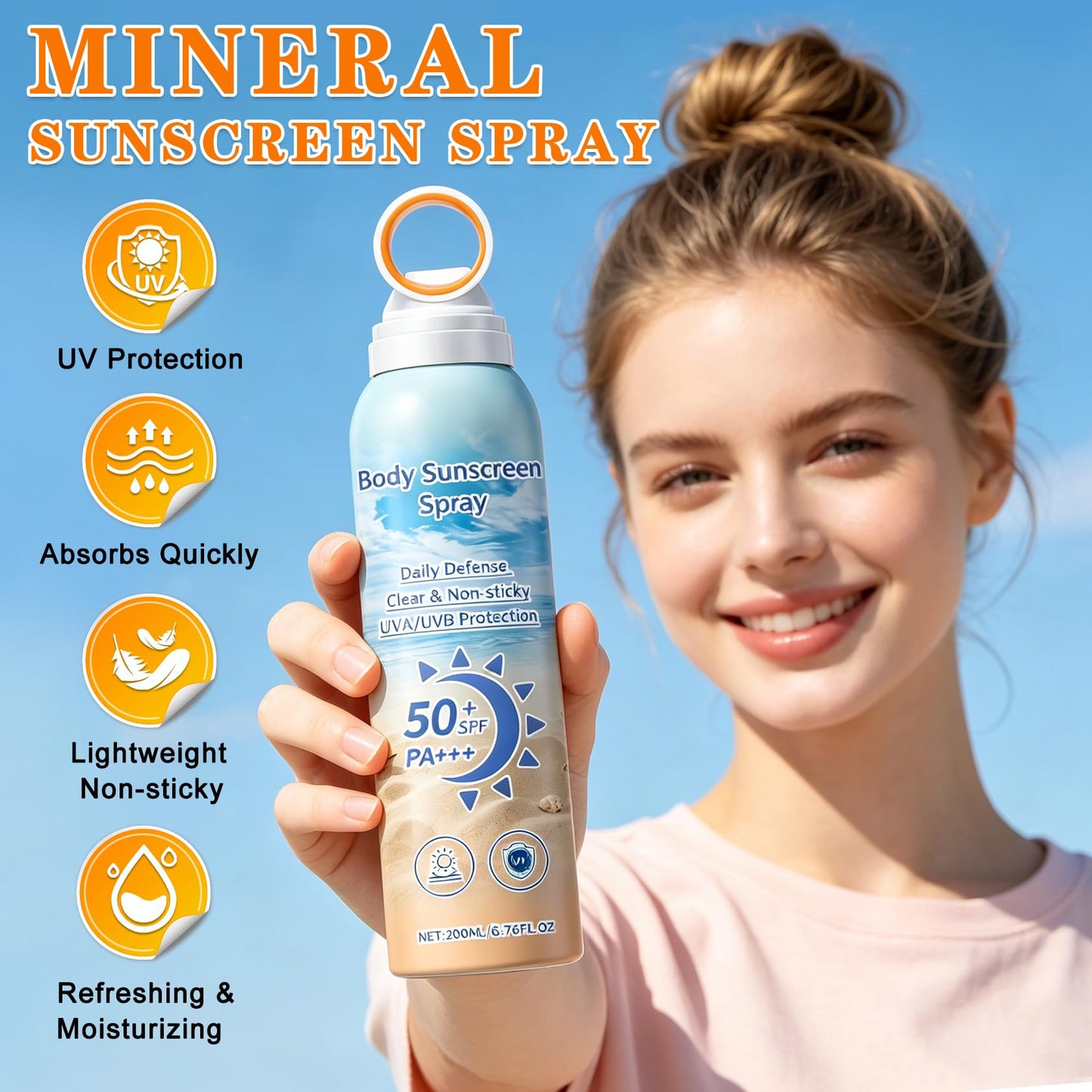CAHIUYOA Face Sunscreen Spray,Mineral Spray Sunscreen SPF 50,360°Lightweight Sun Screen Face Mist,Travel Size,Broad Spectrum UVA/UVB,Water Resistant,Non-greasy,6.76 Fl Oz