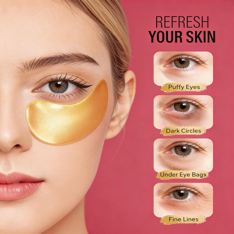 Collagen Under Eye Patches, Hydrating Hyaluronic Acid Eye Masks for Dark Circles & Puffiness, Anti-Aging Under Eye Gel Pads with Gold & Soothing Botanicals for Women Men All Skin Types, 60 Pairs
