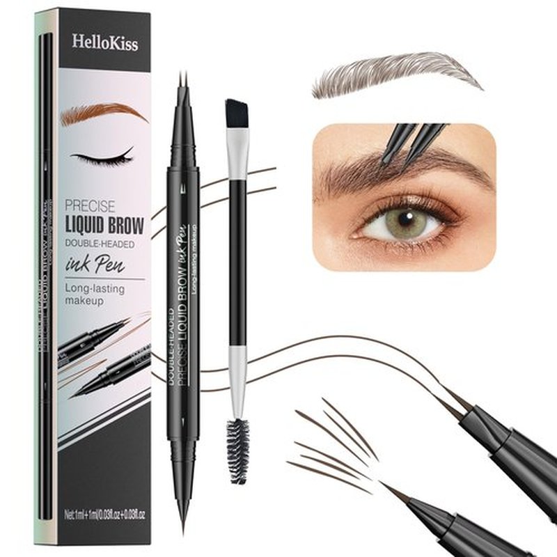 Hello Kiss Microblading Eyebrow Pen, Hello Kiss Liquid Eyebrow Pen, Curved Eyebrow Pen, Trailott Eyebrow Pen, Hellokiss Microblading Eyebrow Pen, Magical Curved Brow Pen (Brown)