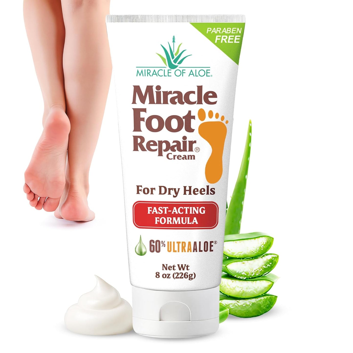 Miracle Foot Repair Cream (1 oz / 12 Pack) Repairs Dry Cracked Heels and Feet, 60% Pure Ultra Aloe Moisturizes, Softens, and Repairs