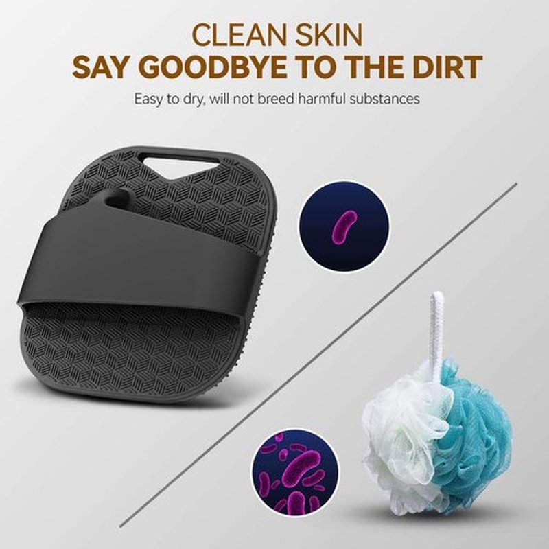 Silicone Body Scrubber for Men, Friendly Shower Body Scrubber for Sensitive Skin, Silicone Loofah Body Scrubber for Showering with Richer Foam Bristles and Anti-Slippery Handle, Black