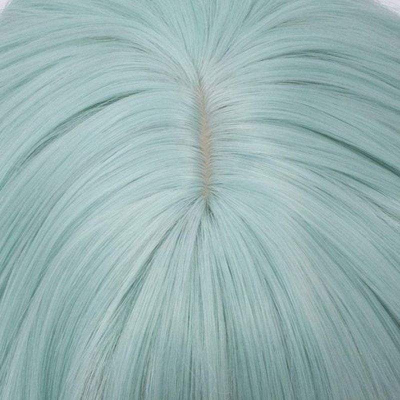 BUFASHION 14" Women Short Wavy Curly Wig Mint Green Bob Wig Cosplay Halloween Synthetic Wigs Wigs With Neat Bang Wig With Free Wig Cap (Mint Green)