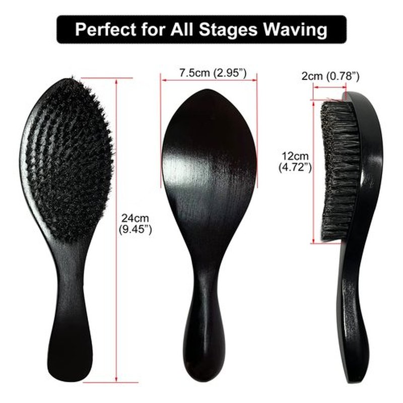 3PCS Silky Durags with 1 Wave Brush Pakcs for Men Waves, Satin Doo Rags and Medium Curve Waves Brush - Made with Boar Bristles -All Purpose 360 Waves Brush