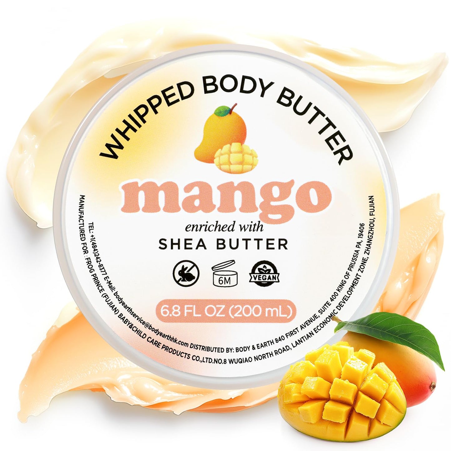 puresoak bath Mango Whipped Body Butter, Whipped Body Butter for Women, Mango Shea Body Moisturizer for Dry Skin, Gentle Hydration with Long Lasting Moisture-3.4 floz+6.8 floz