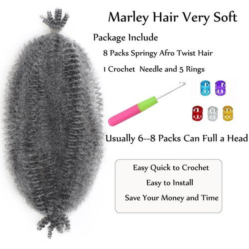 12 Inch Springy Afro Twist Hair Marley Twist Braiding Hair 8 Packs Dark Grey Kinky Twist Hair Short Marley Hair Wrapping Hair for Soft Locs Passion Hair Extensions