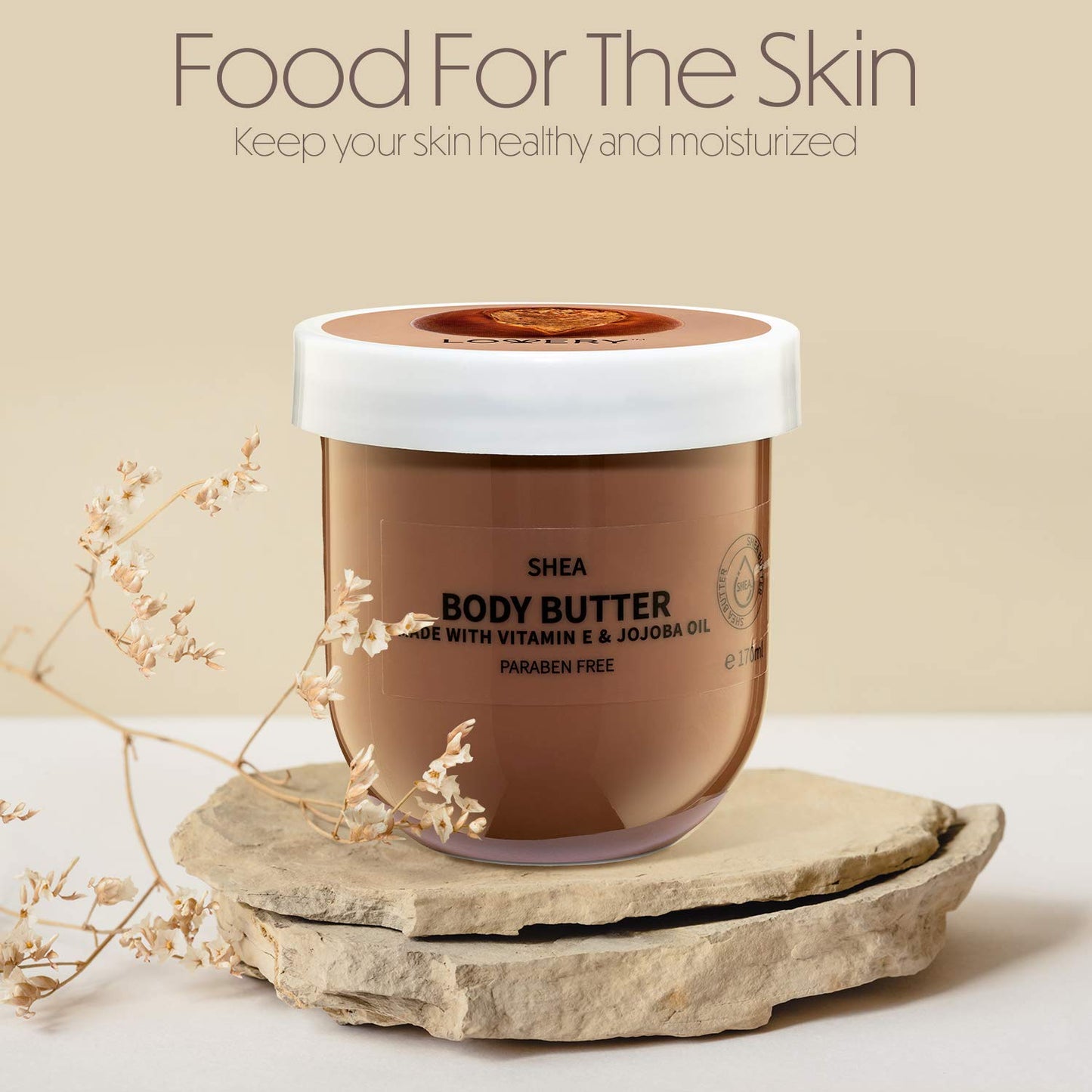 LOVERY Shea Whipped Body Butter, 6oz Ultra-Hydrating Shea Butter Body Cream Enriched with Jojoba Oil and Vitamin E, Natural Skin Moisturizer for Men & Women for Sensitive, Normal, Dry Skin