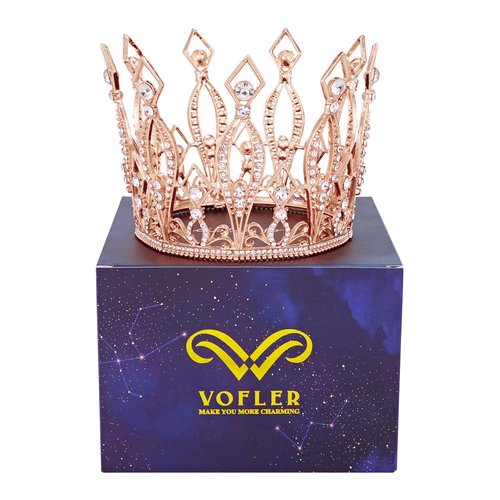Crown Cake Topper, Vofler Rose Gold Tall Tiara Glinda The Good Witch Costume Women Wizard Crystal Decoration for Queen Lady Bride Princess Birthday Wedding Pageant Prom Homecoming Halloween Party