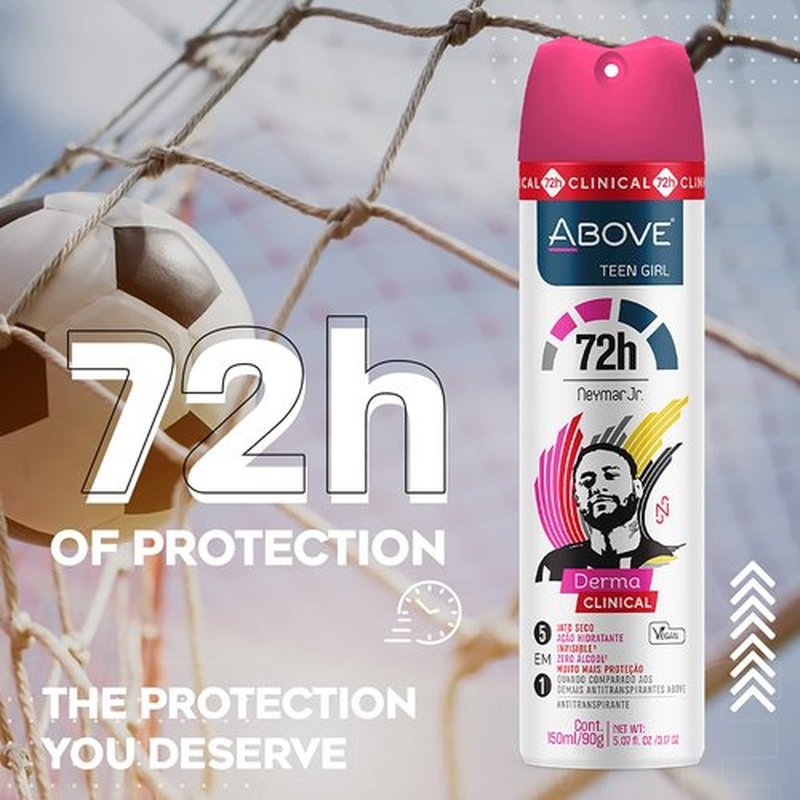 ABOVE 72 Hours Derma Clinical Antiperspirant Deodorant, Neymar Jr Teen Girl, 4 Pcs - Deodorant for Teens - Red Fruits and Vanilla Notes - Dry Spray
