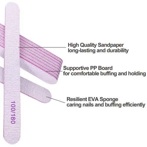 Nail File (100 Pcs), Bulk Emery Board Nail Files for Acrylic Nails and Natural Nails, 100/180 Grit Double Sided Emory Boards for Gel Nail Professional Reusable Washable Manicure Pedicure Kit Set Gray