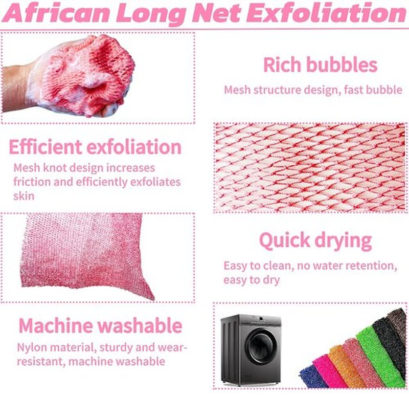 SPMKTBOZAI African Net Sponge Authentic, African Exfoliating Sponge Real African Net Black Owned, African Bath Sponge Back Scrubber, Body Exfoliator Shower Bath Accessories (Pink)