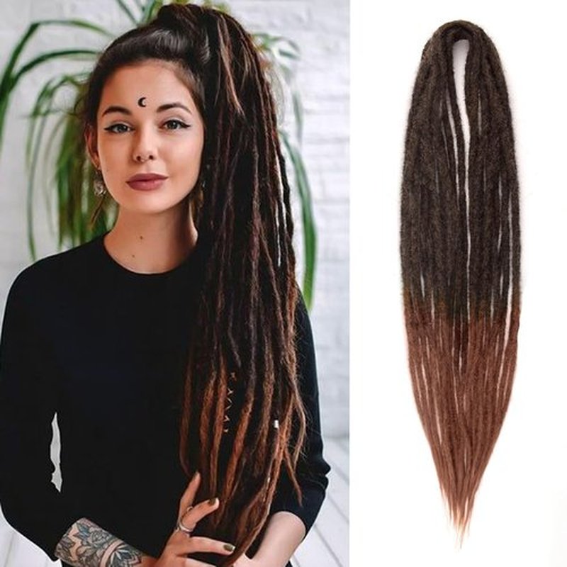 Double Ended Dreadlock Extensions 0.6CM Diameter Synthetic Hair 24Inch 30Strands Reggae Braids Hip-hop Style(Double Ended 30trands,1B/30)