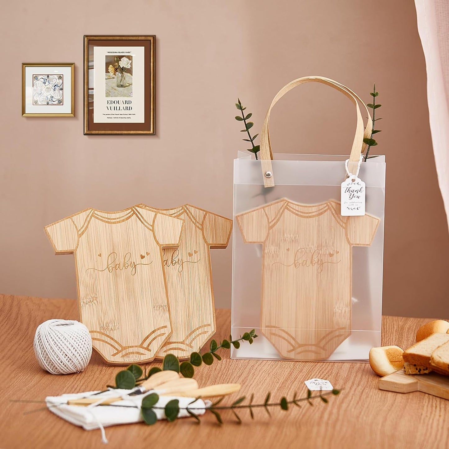 Bodysuit Shaped Cheese Board Set - Baby Shower Game Winner Prizes | Includes Spoons & Gift Bags (4 Sets)