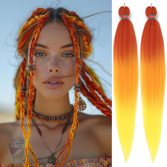 Rainbow Color Pre stretched Braiding Hair 2 Packs Pre feathered Braid Hair Extensions 30 Inches Hair Braids