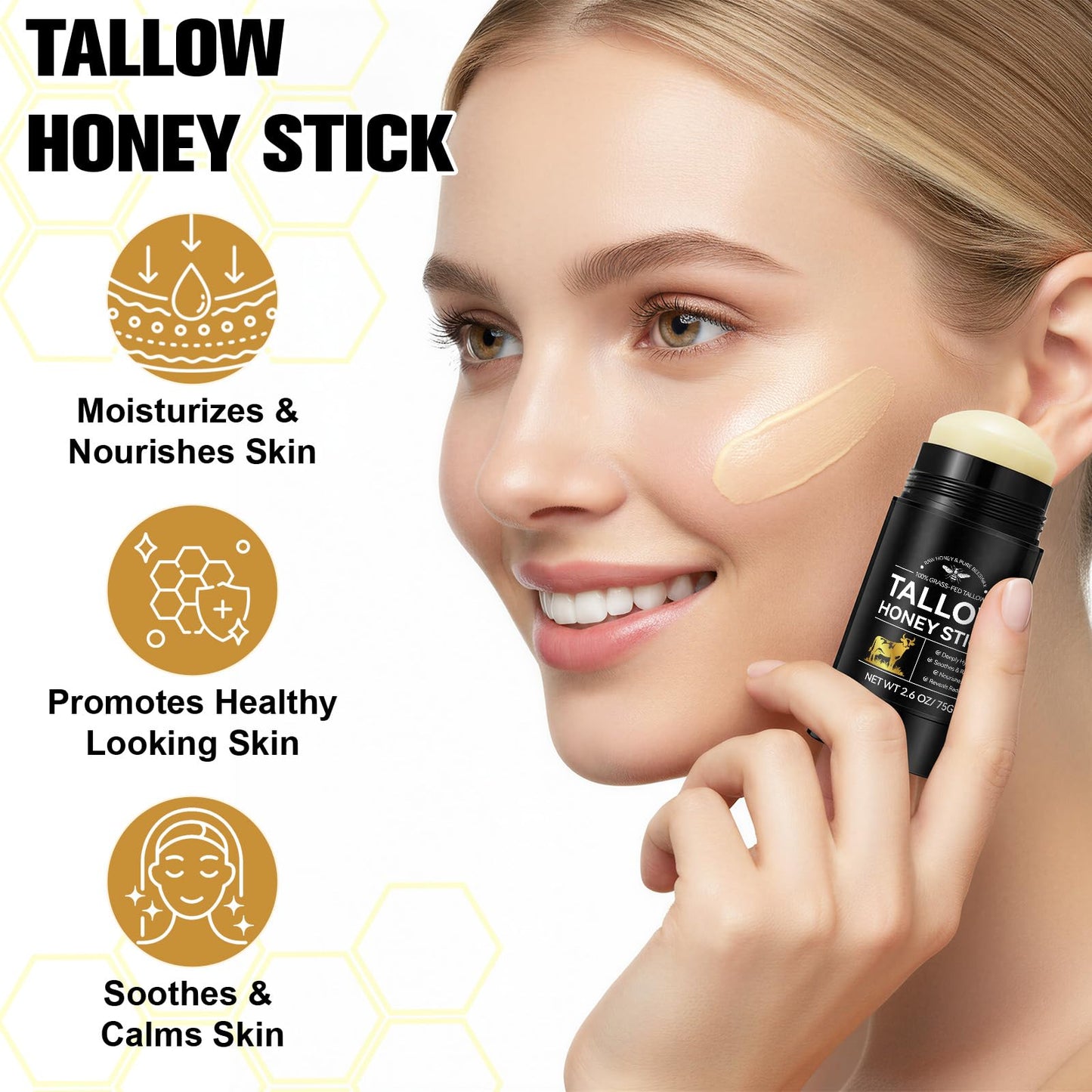 Mariayu Beef Tallow for Skin, Tallow and Honey Balm Stick for Face & Body, 100% Grass-Fed Beef Tallow, with Raw Honey and Beeswax, Natural Formula and Nourishing Dry Skin Care