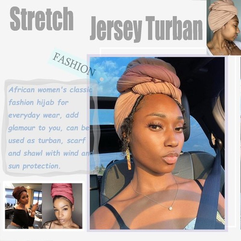 ZRQ 5 Pieces Stretch Jersey Turban Fashion Headband Soft Breathable Long Lightweight and Comfortable Tie Head Wraps for Black Women (Black,Army Green,Dark Blue,Camel,Dark Grey)