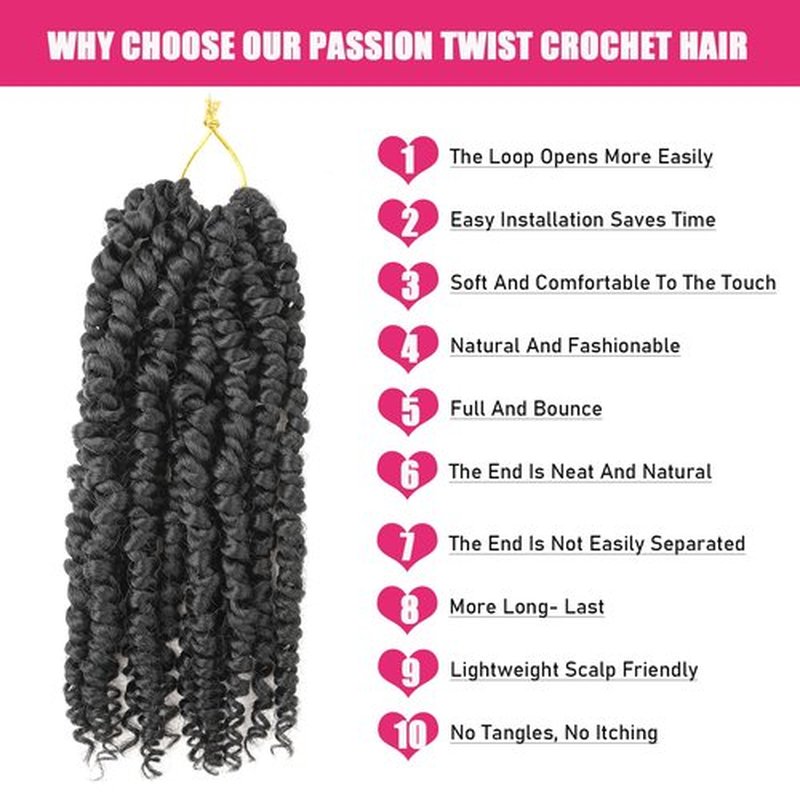 Passion Twist Crochet Hair 10 Inch 6 Packs Pre-twisted Passion Twist Hair Pre Looped Crochet Hair for Black Women Bohemian Short Passion Twist Crochet Hair for Kids and Girls (10 Inch,1B)