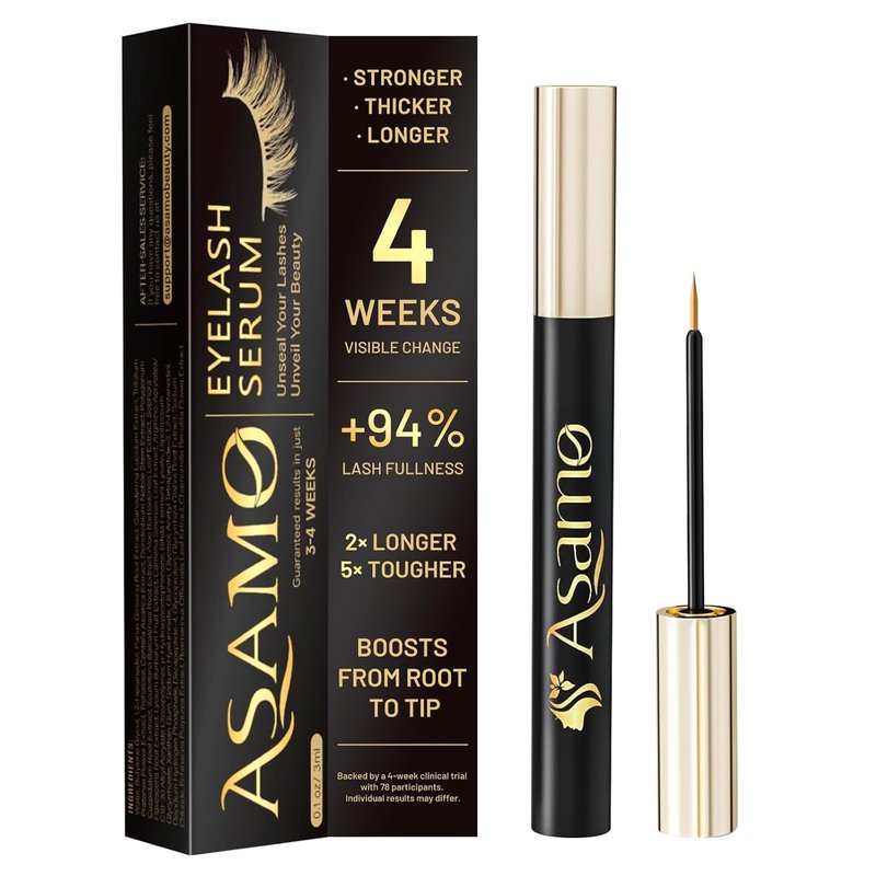 Eyelash Growth Serum - 15 Plant Extracts for Longer, Denser Lashes | Hypoallergenic, Oil-Free, Black-Gold