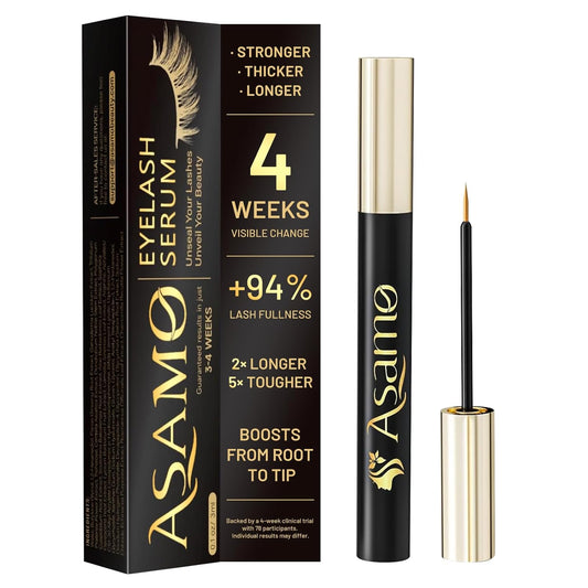 Eyelash Growth Serum - 15 Plant Extracts for Longer, Denser Lashes | Hypoallergenic, Oil-Free, Black-Gold