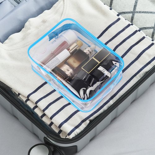 Wedama TSA Approved Toiletry Bag, Cosmetic Bags 2 Pack with Zipper Carry on Airline Airport Travel Accessories, PVC Makeup Bags for Travel, Quart Size Travel Bags for Men and Women-Sky Blue