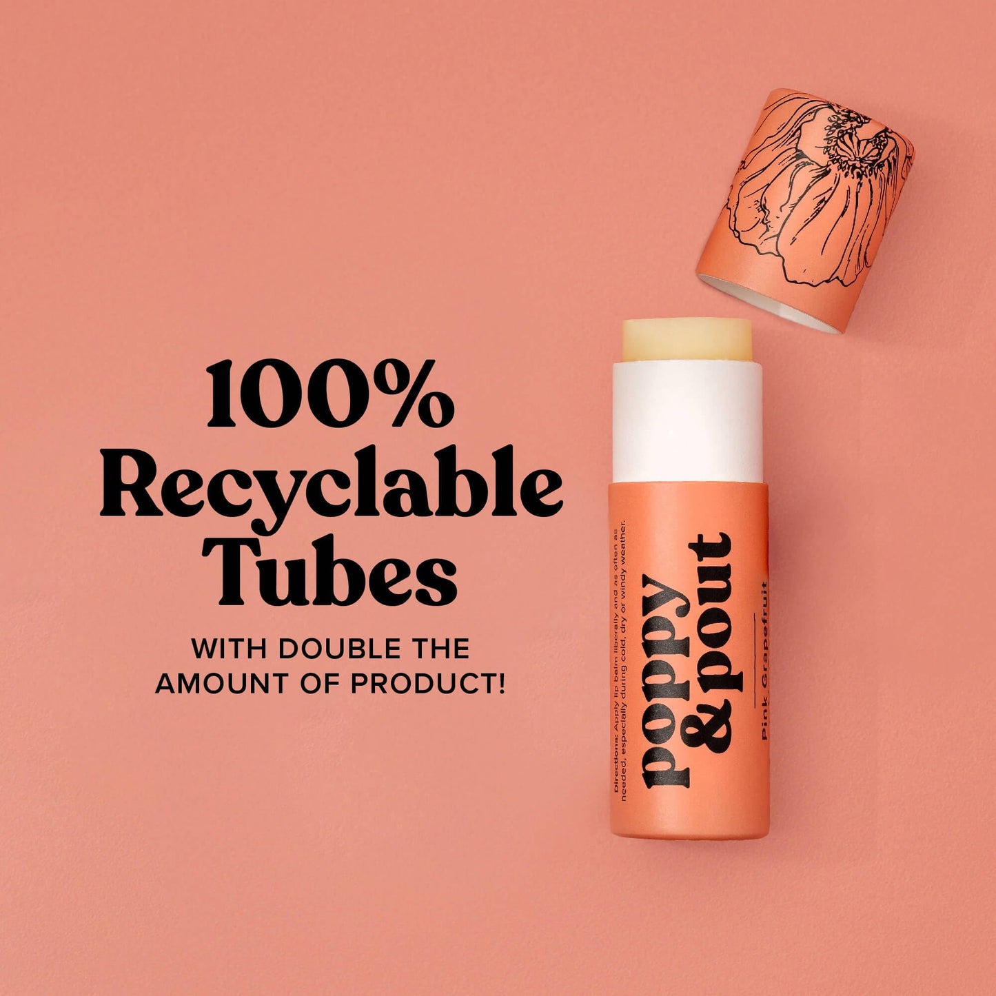 Poppy & Pout Pink Grapefruit Jumbo Lip Balm | All Natural Lip Balms & Moisturizers | Hydrates with Beeswax, Vitamin E, Organic Coconut Oil | Cruelty-Free | Lip Balm in Recyclable Cardboard Tube