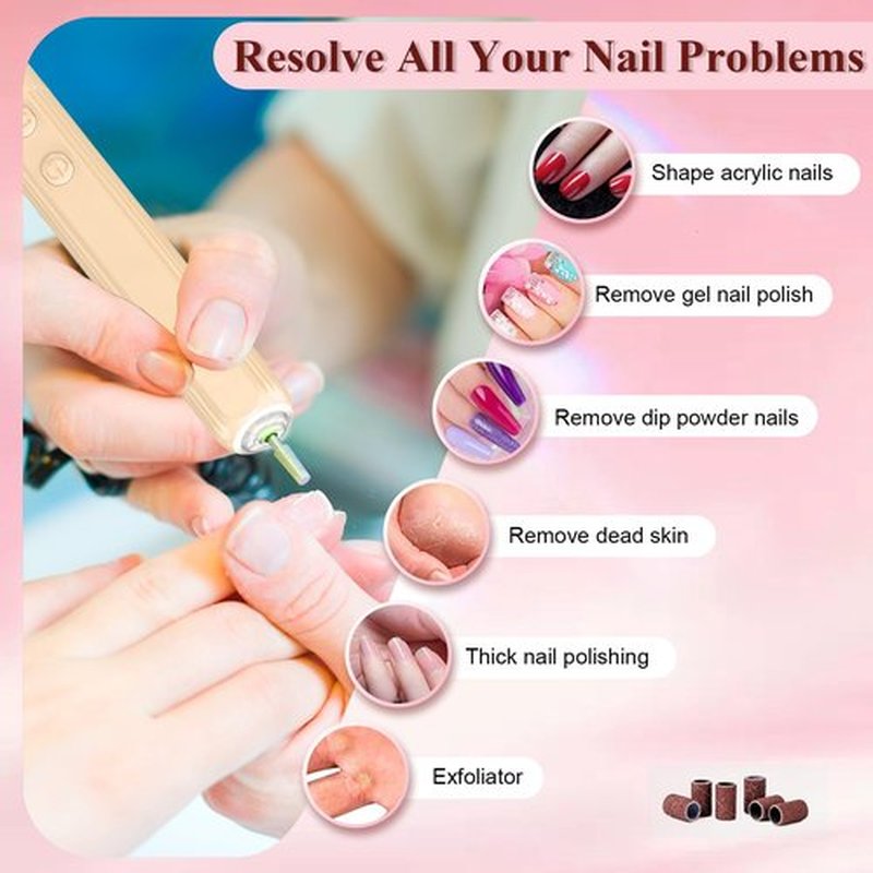 Professional Nail Drill Set, 2,0000 RPM Electric Nail File with 12 Grinding Head & 100Pcs Sanding Bands for Acrylic Gel Nails, Manicure and Polishing