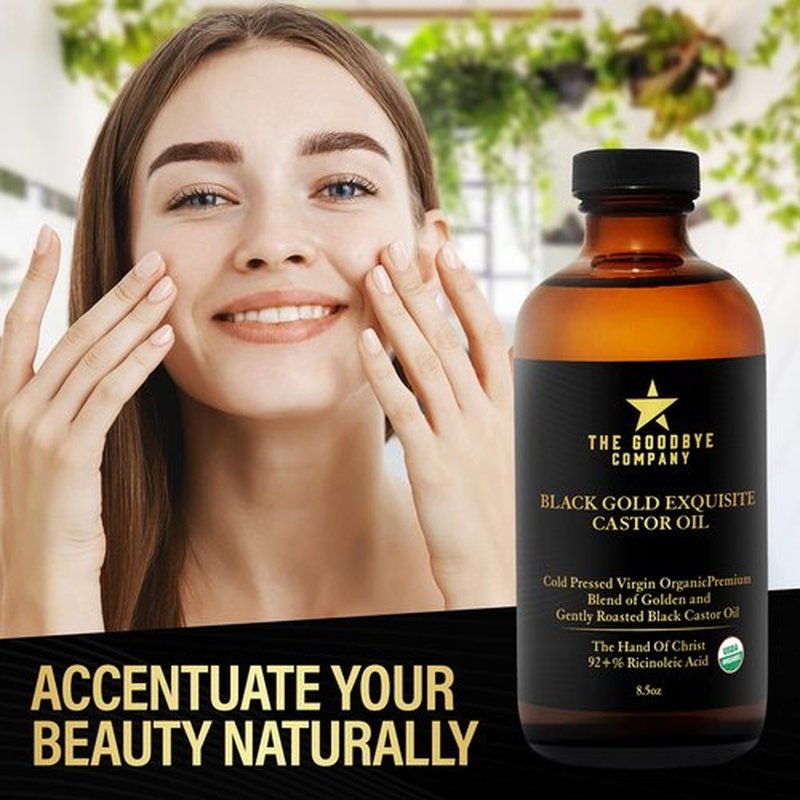 The Goodbye Company Jamaican Black and Gold Exquisite Castor Oil Blend – USDA Organic, Cold Pressed and Unrefined; Pure Hexane Free Organic Castor Oil for Body, Skin, Hair, Eyelashes and Eyebrows