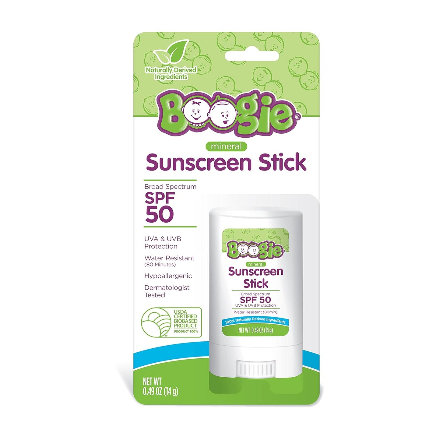 Boogie Block Baby Sunscreen Stick SPF 50 - Mineral Zinc Oxide, Travel Size, Water Resistant, Vegan, Fragrance Free (Pack of 3)