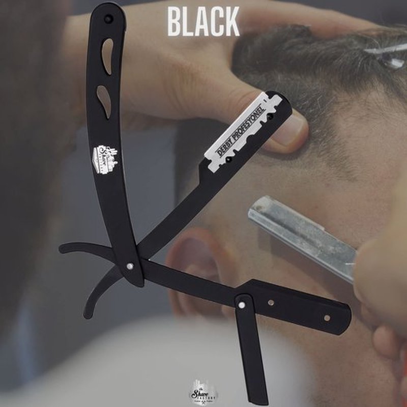 The Shave Factory Straight Edge Razor Kit (Black / 200 Derby Premium Single Edge Razor Blades)