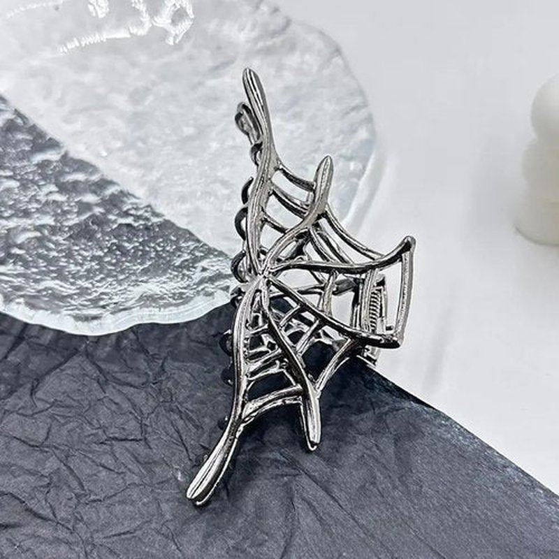 2Pcs Halloween Hair Clips Spider Web and Spider Hair Claw Clips Medium Size Black Hair Barrette Metal Alloy Shark Jaw Clip Fashion Funny Halloween Hair Accessories for Cosplay Party Hair Supplies