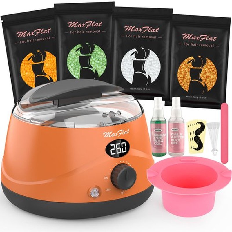 MaxFlat Waxing Kit for Women and Men, Digital Wax Pot Hard Wax Kit with Upgrade Brazilian Wax for Full Body Armpit Leg Bikini Waxing (Orange)