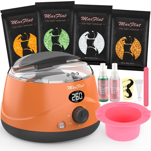 MaxFlat Waxing Kit for Women and Men, Digital Wax Pot Hard Wax Kit with Upgrade Brazilian Wax for Full Body Armpit Leg Bikini Waxing (Orange)