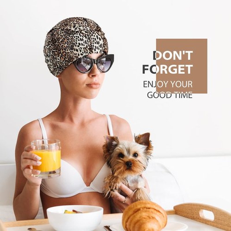 INNELO Luxury Shower Cap for Women Reusable Waterproof, Double Layered Shower Hair Cap with Adjustable Elastic Strap, Large Satin Lined Shower Bath Cap for Long Curly Straight Hair, Leopard