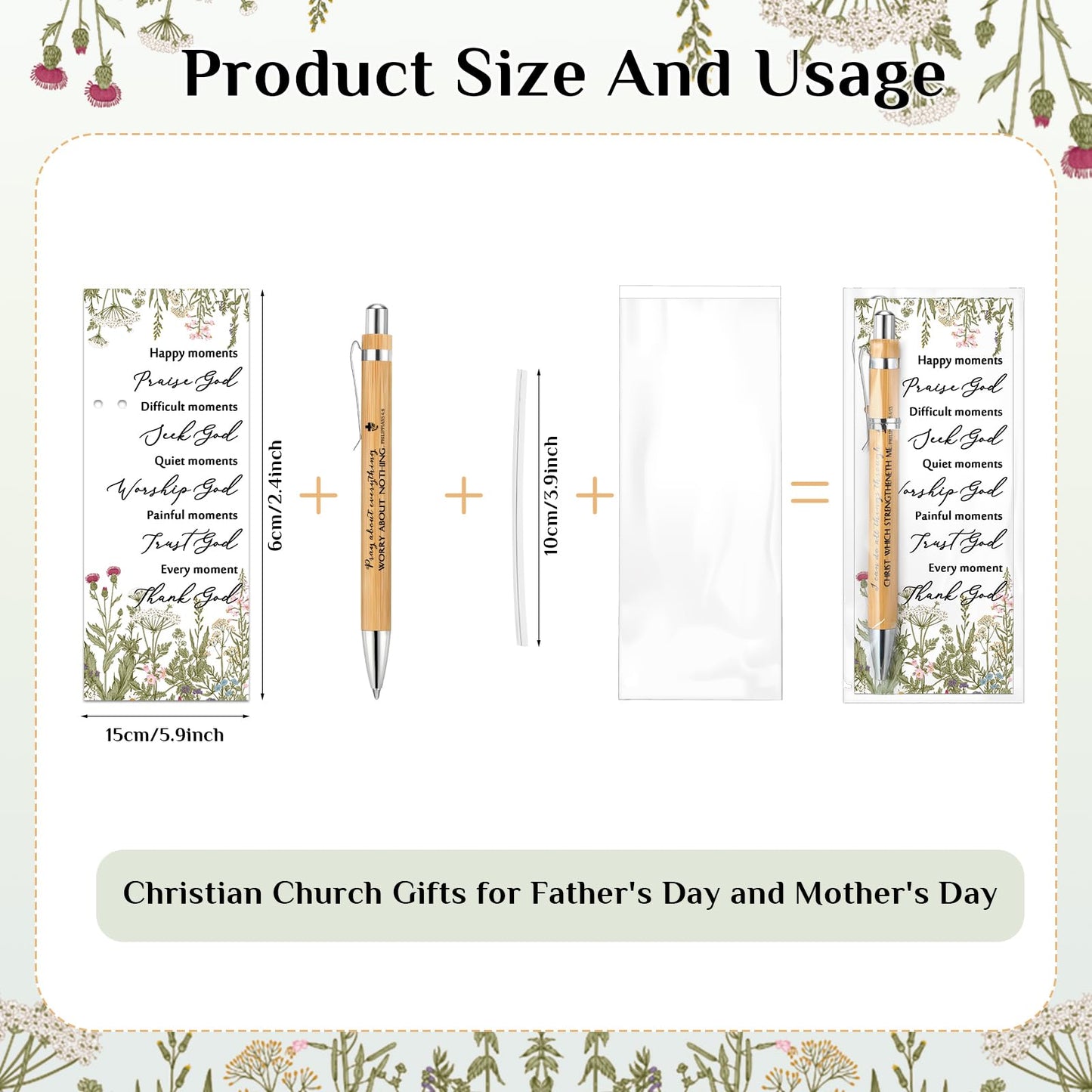 Chivertion 50 Set Christian Religious Gifts Bulk Include Bible Verse Pens and Inspirational Bookmarks Scripture Quote Bible Study Group Church Gifts for Christian Pastor (Bamboo)
