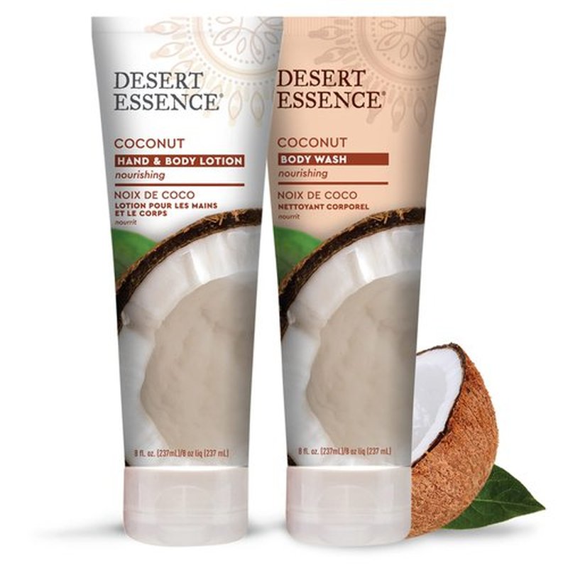 Desert Essence Coconut Body Wash Deep Hydration Infused with Moisture-Rich Botanicals Jojoba Oil, Organic Coconut & Shea Butter - Vegan, Gluten-Free, Cruelty-Free - 8oz (Pack of 2)