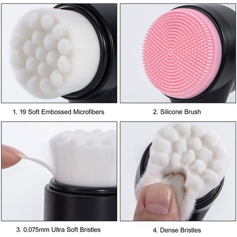 Beomeen Face Brush 2 in 1, Facial Cleansing Exfoliating Scrubber Brush, Silicone Double Side Face Wash Scrub Brush with Super Soft Bristles for Deep Pore Cleansing, Massaging, Skincare Makeup Removal